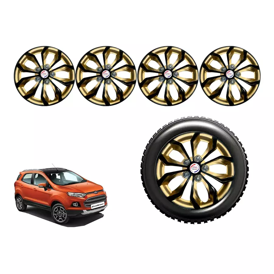 Auto Pearl GoRv15_R Press Type Car Wheel Cover with Retention Ring 381 mm(15 Inch) Glossy Black, Gold for Ford Ecosport 1.0 Ecoboost Trend Plus (Set of 4)