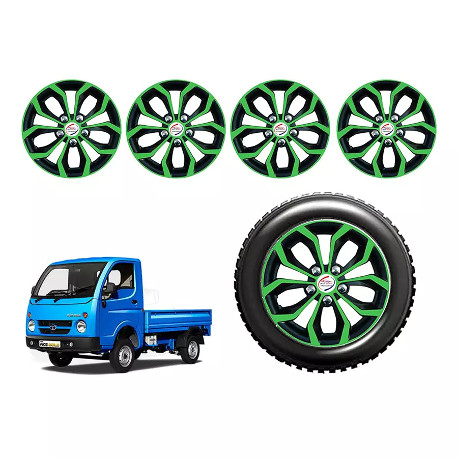 Auto Pearl GnDC08_R Press Type Car Wheel Cover with Retention Ring 304.8 mm (12 Inch) Glossy Green, Black for Tata (Set of 4)