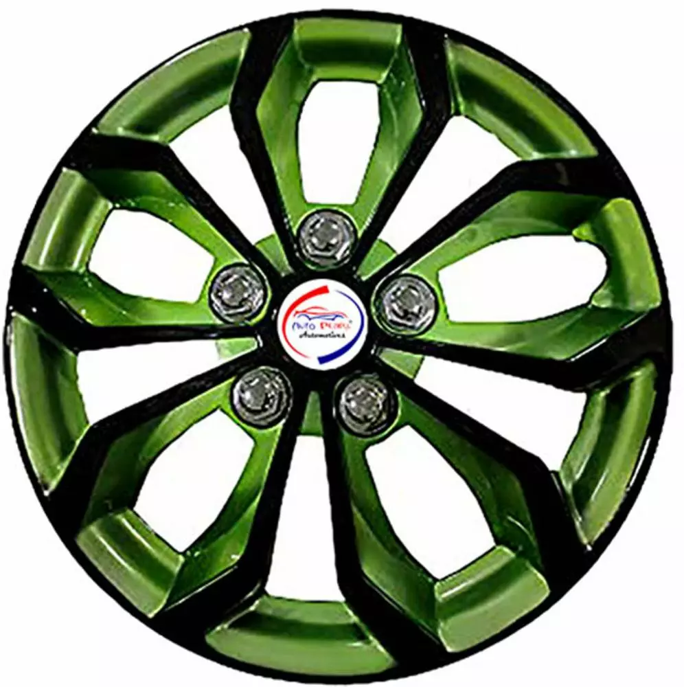 Auto Pearl BlkGn23 R15 381 mm(15 Inch) PPress Type Wheel Hubcap with Retention Ring Glossy Black Green Wheel Cover for Maruti Gypsy King (Set of 4)