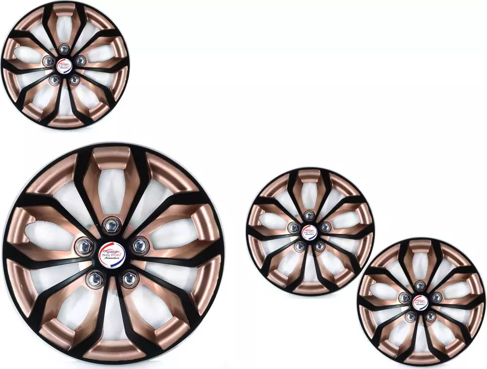 Auto Pearl CoRv10 R12 304.8 mm (12 Inch) PPress Type Wheel Hubcap with Retention Ring Glossy Copper Reverse Wheel Cover for Universal for Car Universal for Car (Set of 4)