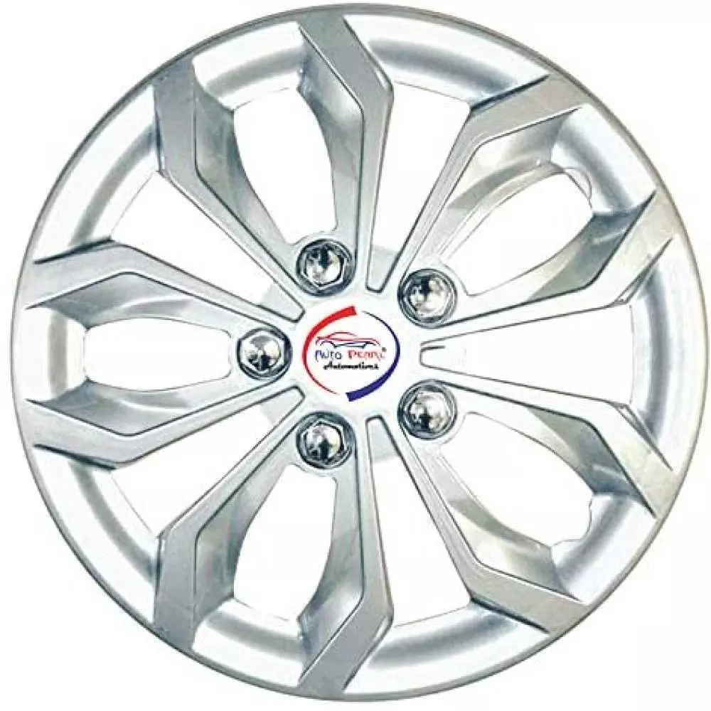 Auto Pearl Sil23 R15  381 mm(15 Inch) Press Type Wheel Hubcap with Retention Ring Glossy Silver Wheel Cover for Maruti Gypsy King (Set of 4)