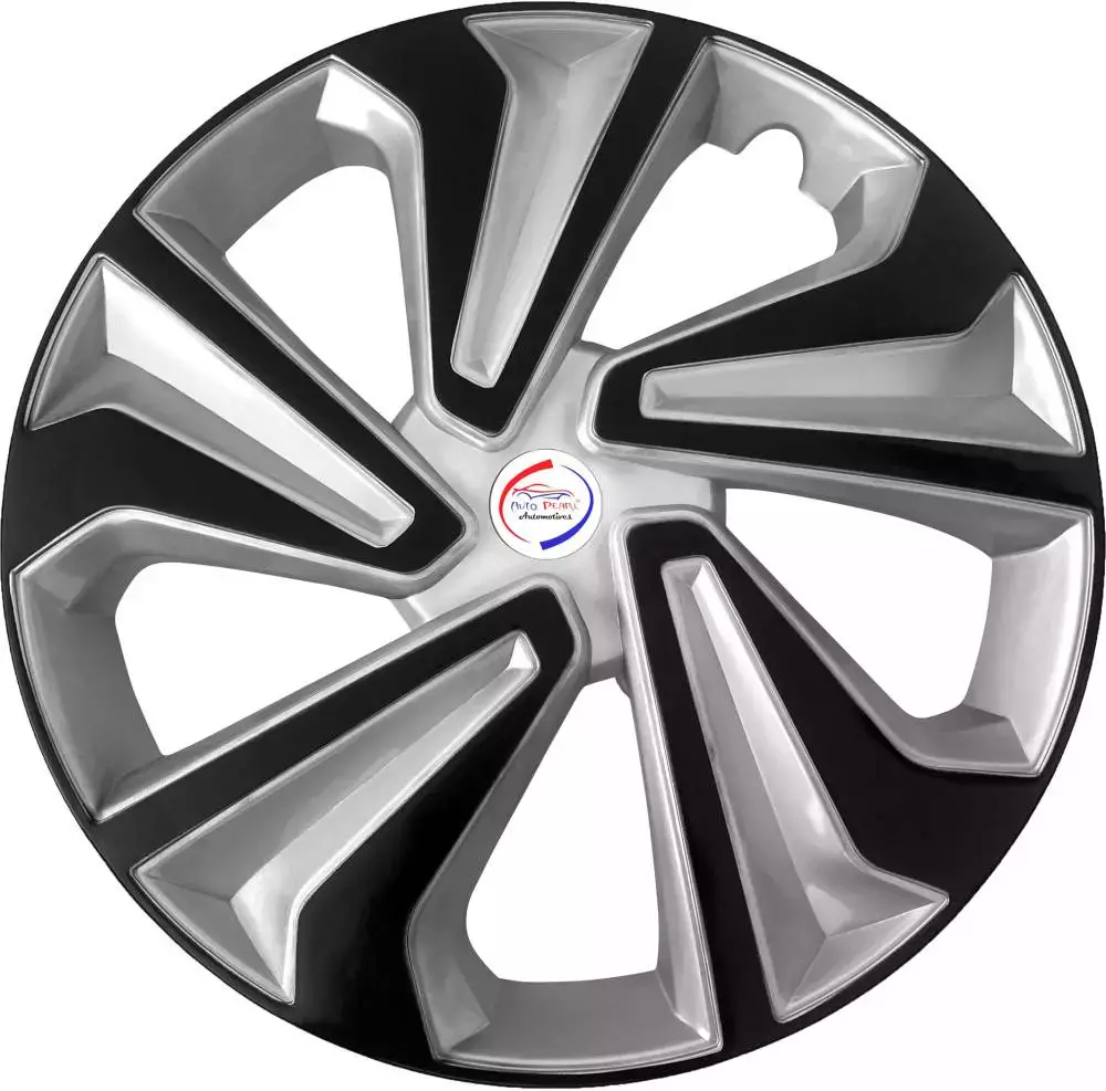 Auto Pearl TiSB32 R14 35.56 cm (14 Inch) PPress Type Wheel Hubcap with Retention Ring Glossy Silver Black Wheel Cover for MAHINDRA KUV100 NXT D75 K2 Diesel (Set of 4)