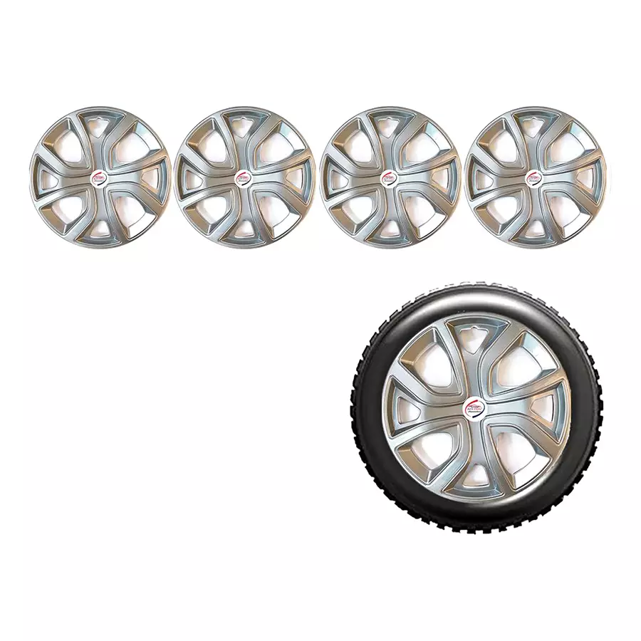 Auto Pearl SL11_R Press Type Car Wheel Cover with Retention Ring 406 mm (16 inch) Glossy Silver for Universal Car (Set of 4)