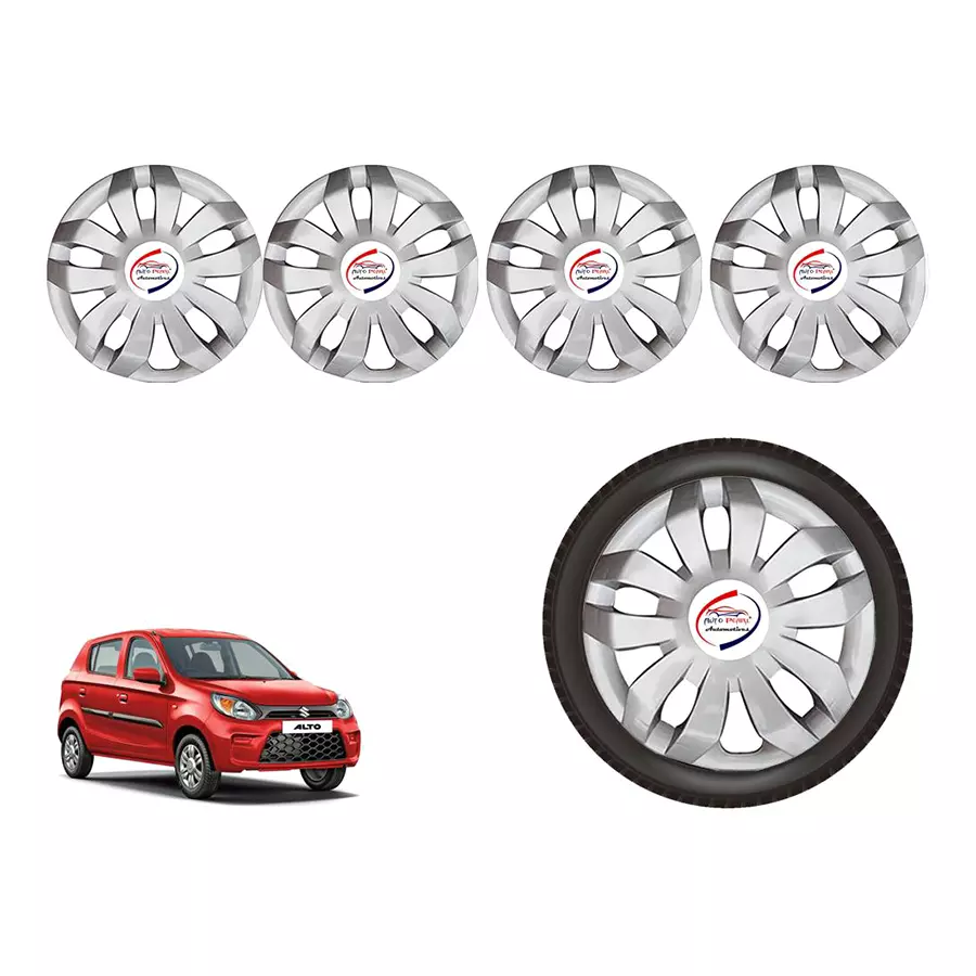 Auto Pearl SL06_R Press Type Car Wheel Cover with Retention Ring 304.8 mm (12 Inch) Glossy Silver for Maruti Alto 800 STD (Set of 4)