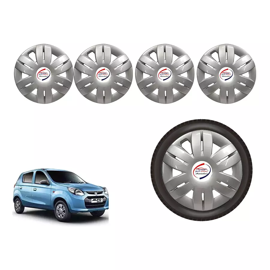 Auto Pearl Si03_R Press Type Car Wheel Cover with Retention Ring 304.8 mm (12 Inch) Glossy Silver for Maruti Alto 800 STD (Set of 4)