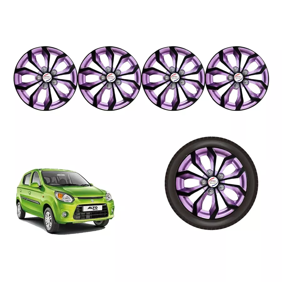 Auto Pearl VioRev04_R Press Type Car Wheel Cover with Retention Ring 304.8 mm (12 Inch) Glossy Black, Purple for Maruti Alto 800 VXI (Set of 4)