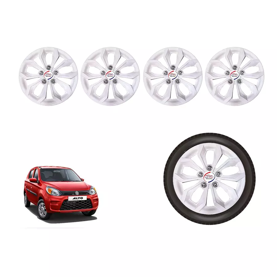 Auto Pearl White05_R Press Type Car Wheel Cover with Retention Ring 304.8 mm (12 Inch) Glossy White for Maruti Alto 800 LXI (Set of 4)