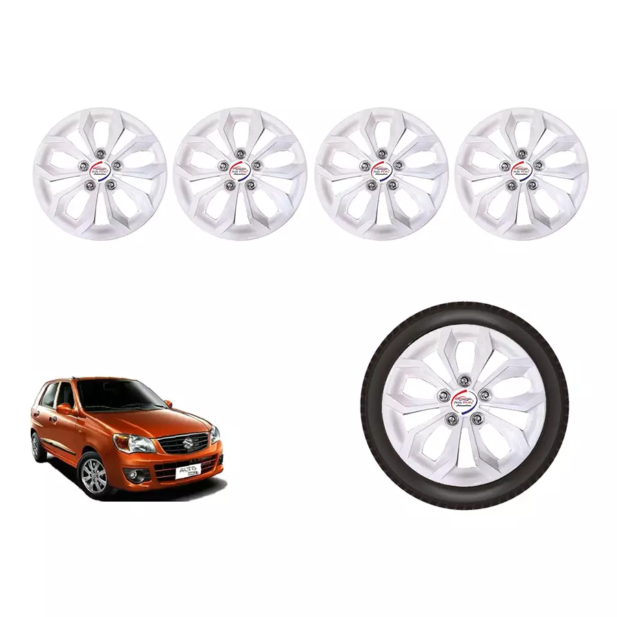 Auto Pearl White04_R Press Type Car Wheel Cover with Retention Ring  cm (13 Inch) Glossy White for Maruti Alto K10 VXI (Set of 4)