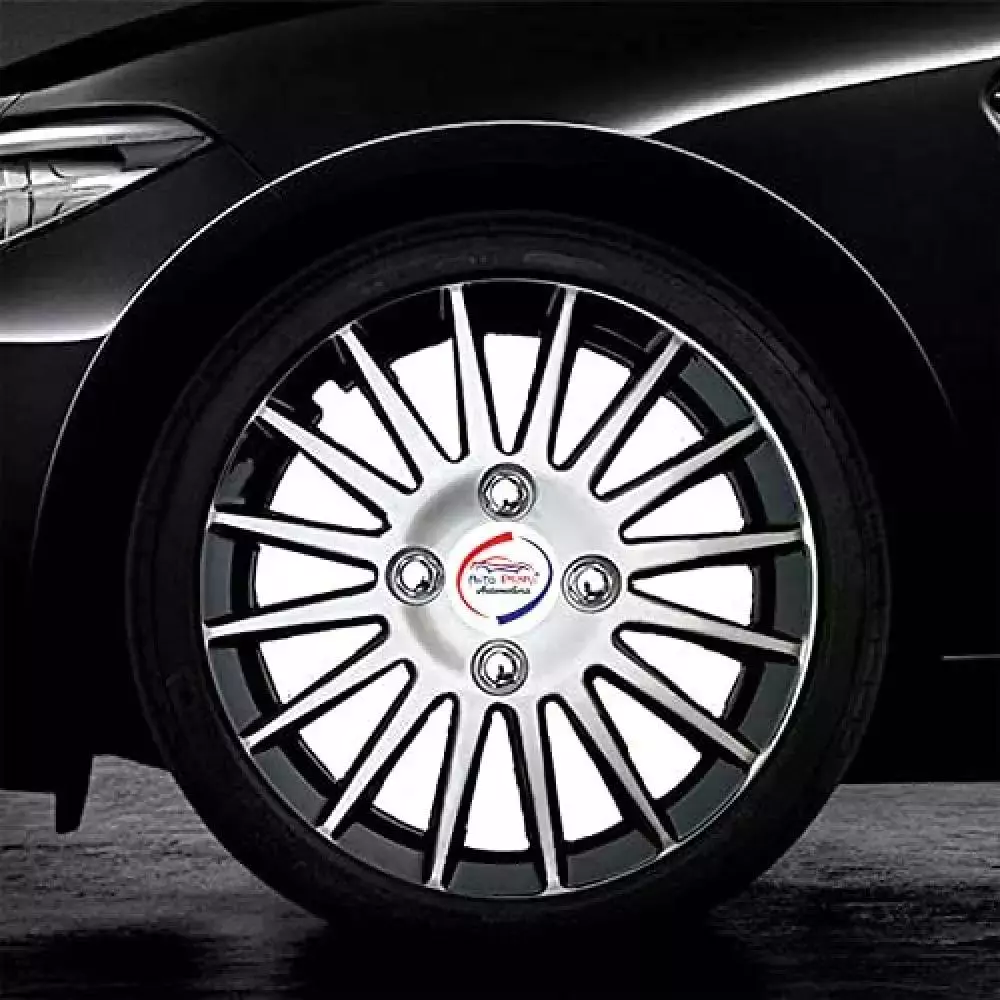 Auto Pearl CDC01 R12  304.8 mm (12 Inch) Press Type Wheel Hubcap with Retention Ring Silver Black Wheel Cover for Maruti 800 (Set of 4)