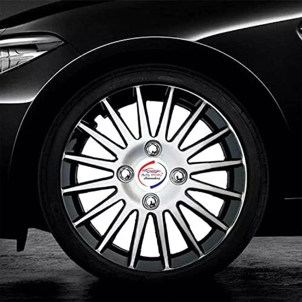 Auto Pearl CDC01 R12  304.8 mm (12 Inch) Press Type Wheel Hubcap with Retention Ring Silver Black Wheel Cover for Maruti 800 (Set of 4)