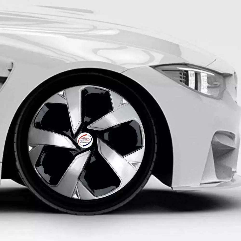Auto Pearl BS01 R15  381 mm(15 Inch) Press Type Wheel Hubcap with Retention Ring Glossy Black Silver Wheel Cover for MAHINDRA NuvoSport N4 (Set of 4)
