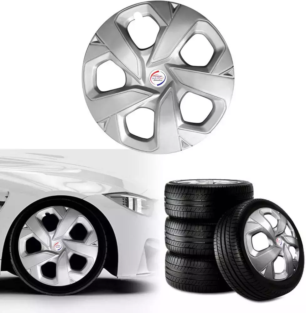 Auto Pearl S15 R15 r 381 mm(15 Inch) ess Type Wheel Hubcap with Retention Ring Glossy Silver Wheel Cover for ford Ecosport 1.0 Ecoboost Trend Plus (Set of 4)
