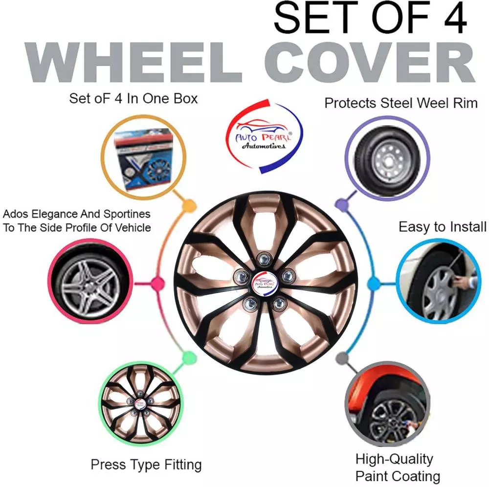Auto Pearl Rev01 14 in 35.56 cm (14 Inch) ch PPress Type Wheel Cap Hubcap with Retention Ring|Glossy Gold Rev Wheel Cover for Maruti Swift (Set of 4)