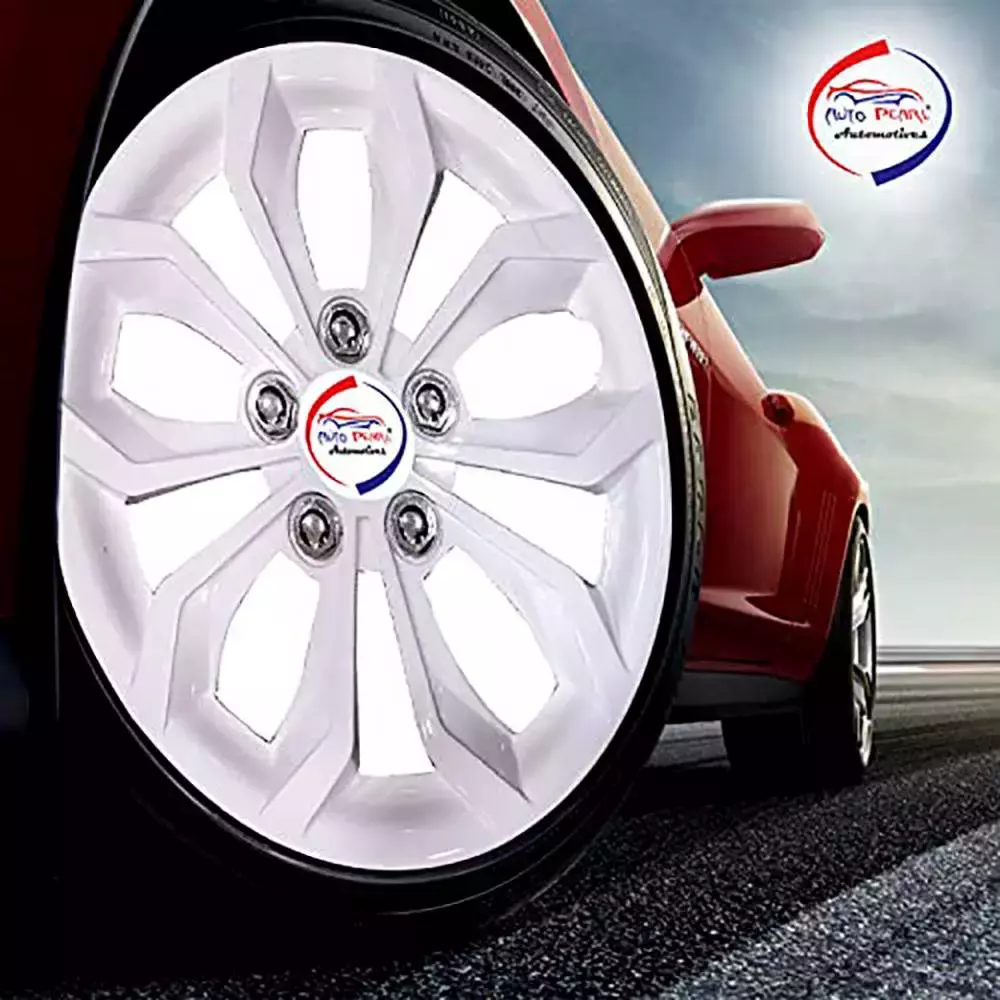 Auto Pearl White32 R15 381 mm(15 Inch) Press Type Wheel Hubcap with Retention Ring Glossy White Wheel Cover for Tata Manza (Set of 4)