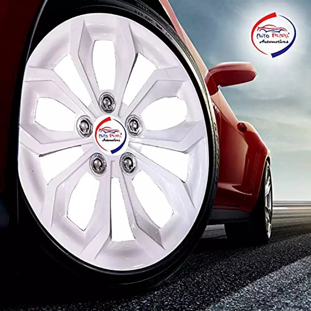 Auto Pearl White32 R15 381 mm(15 Inch) Press Type Wheel Hubcap with Retention Ring Glossy White Wheel Cover for Tata Manza (Set of 4)