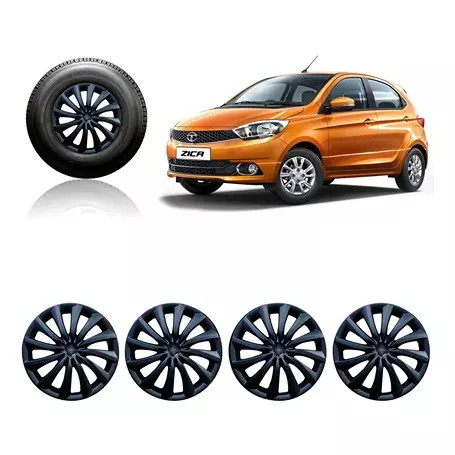 Auto Pearl Premium Quality Car Full Caps Black 35.56 cm (14 Inch) Press Type Fitting Wheel Cover For Tata Zica (Pack of 4 Pcs)