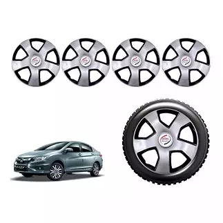 Auto Pearl SCRDC08 R15 Press Type Wheel Hubcap with Retention Ring 381 mm(15 Inch) for Honda City (Pack of 4 Pcs)