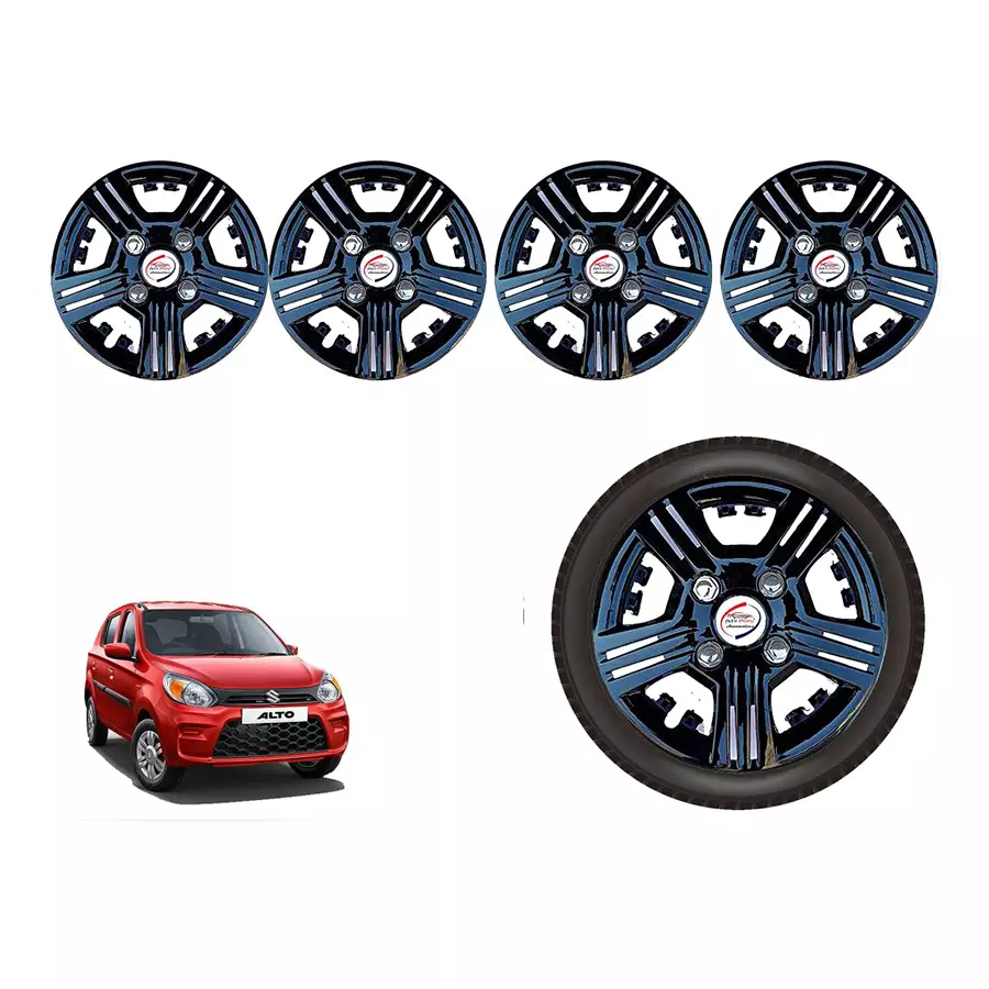 Auto Pearl slv01_R Press Type Car Wheel Cover with Retention Ring 304.8 mm (12 Inch) Glossy Black for Maruti Alto 800 LXI (Set of 4)