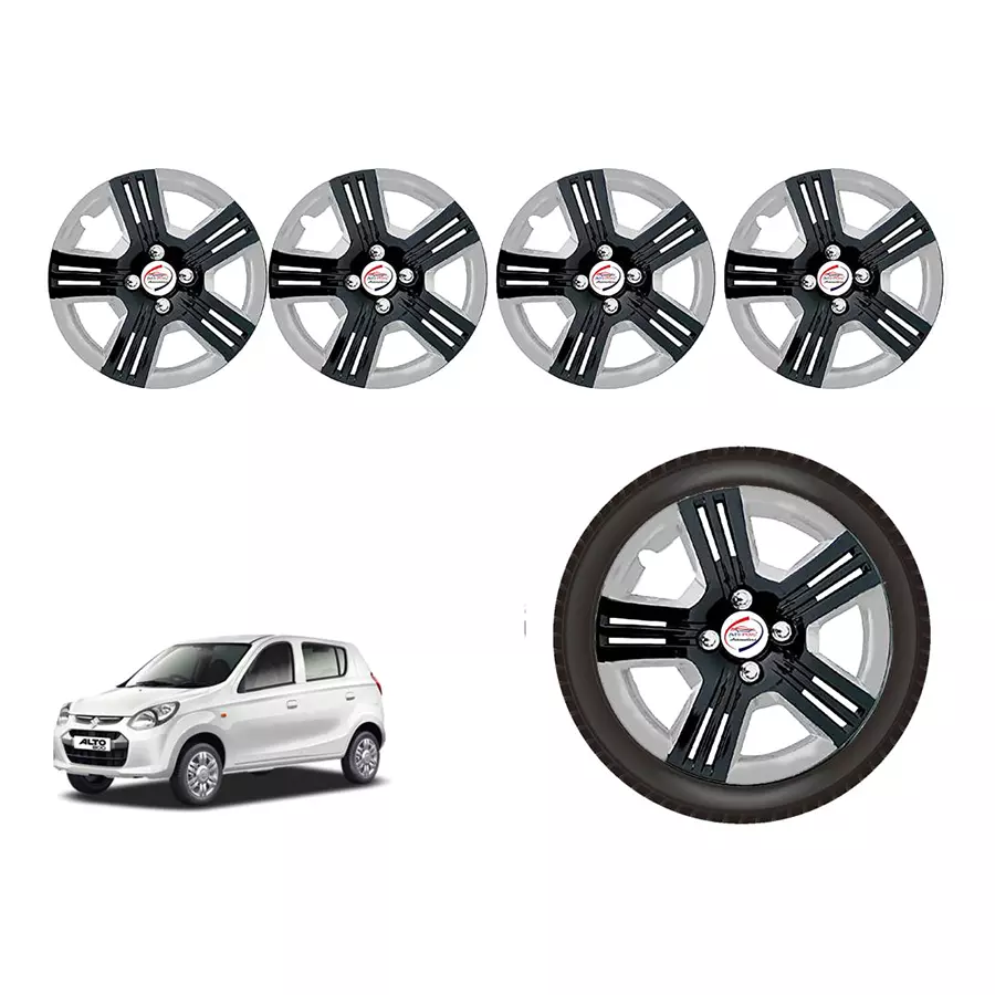 Auto Pearl slvr01_R Press Type Car Wheel Cover with Retention Ring 304.8 mm (12 Inch) Glossy Black, Silver for Maruti 800 (Set of 4)