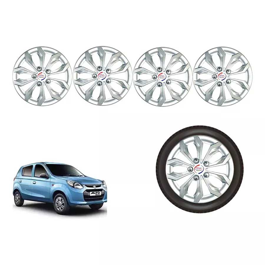 Auto Pearl Sil03_R Press Type Car Wheel Cover with Retention Ring 304.8 mm (12 Inch) Glossy Silver for Maruti Alto 800 STD (Set of 4)