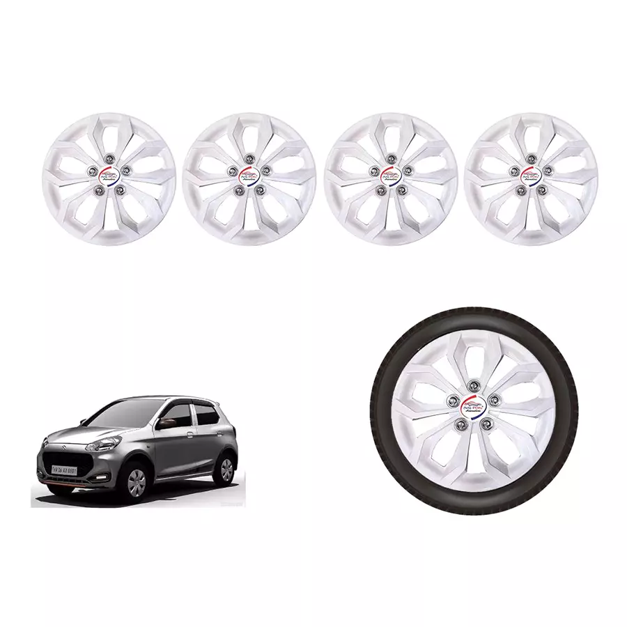 Buy Auto Pearl Sil03_R Press Type Wheel Hubcap with Retention Ring for Maruti Alto 800 STD 12 inch Glossy Silver (Set of 4) from Industrybuying.com