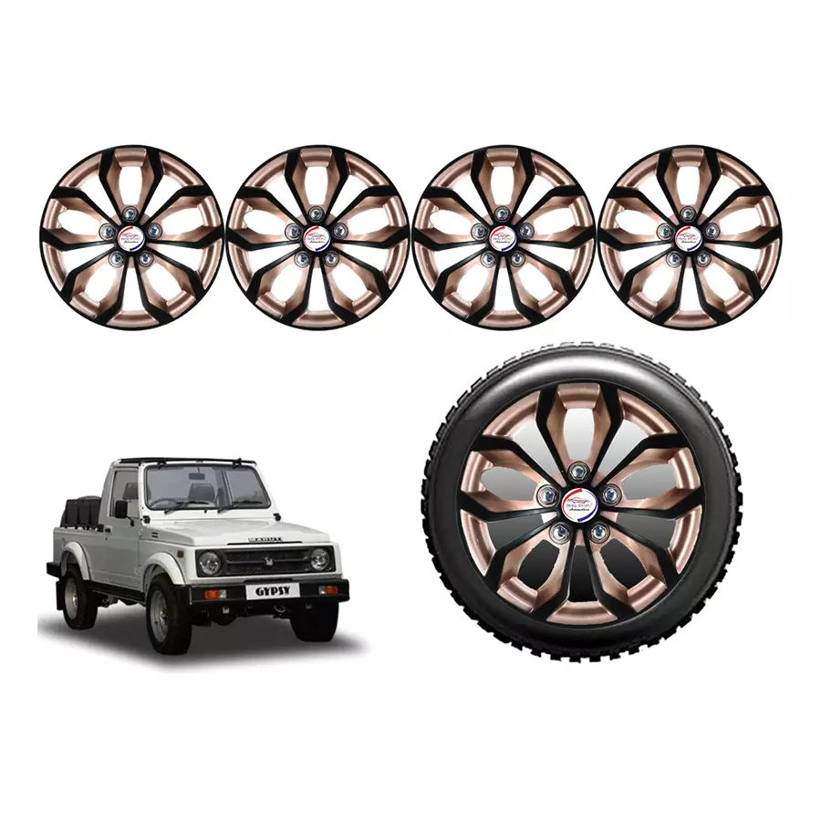 Auto Pearl CoRv23_R Press Type Car Wheel Cover with Retention Ring 381 mm(15 Inch) Glossy Black, Brown for Maruti Gypsy King (Set of 4)