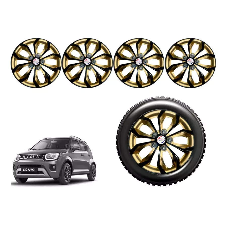 Auto Pearl GoRv26_R Press Type Car Wheel Cover with Retention Ring 381 mm(15 Inch) Glossy Black, Gold for Maruti Ignis 1.2 AMT Delta Petrol (Set of 4)-picture-31