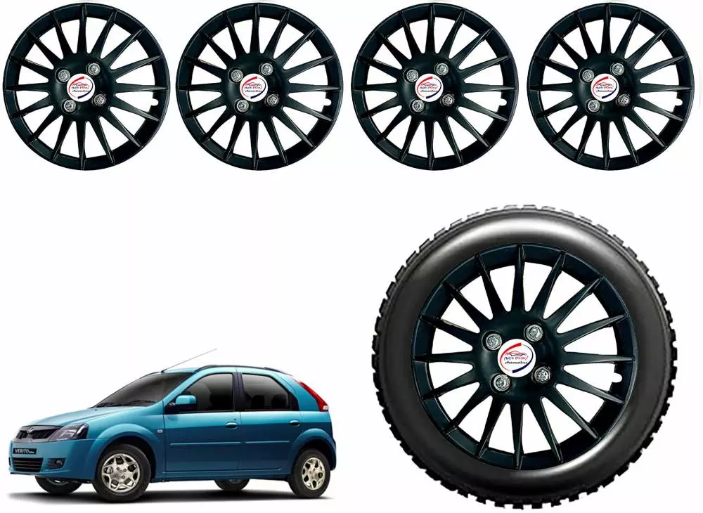 Auto Pearl CBK53 R14 35.56 cm (14 Inch) Press Type Wheel Hubcap with Retention Ring Glossy Black Wheel Cover for MAHINDRA Verito Vibe (Set of 4)