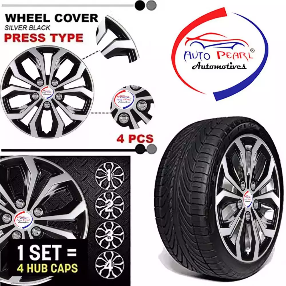 Auto Pearl Co01 14 in 35.56 cm (14 Inch) ch PPress Type Wheel Cap Hubcap with Retention Ring Glossy Wheel Cover for Renault Kwid (Set of 4)