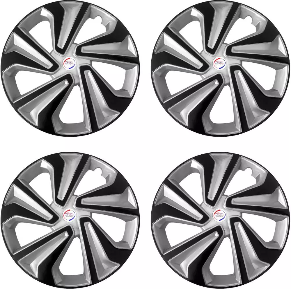 Auto Pearl TiSB50 R14 355.6 mm(14 Inch) PPress Type Wheel Hubcap with Retention Ring Glossy Silver Black Wheel Cover for Tata Tiago 1.2 Revotron XZ (Set of 4)