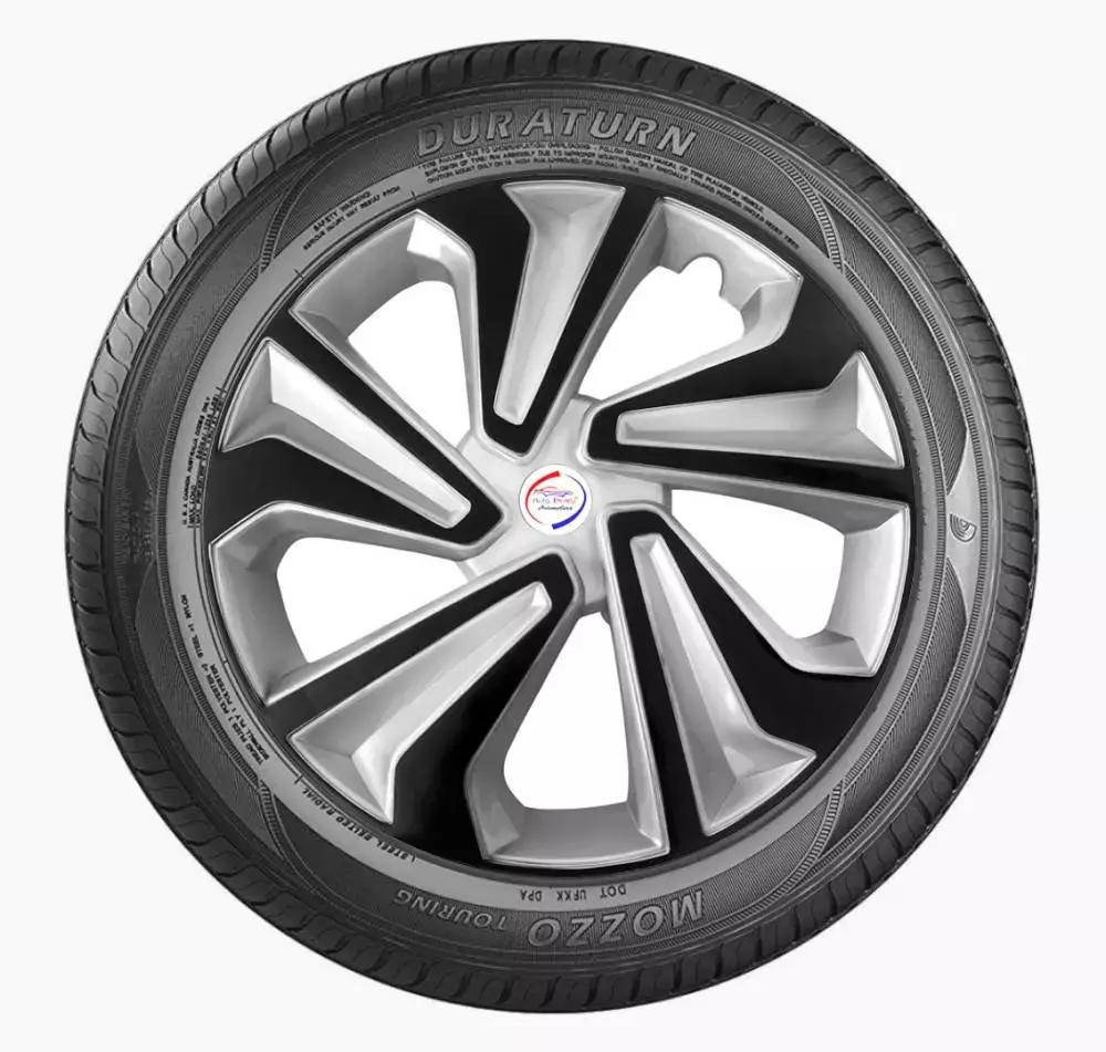 Auto Pearl TiSB50 R14 355.6 mm(14 Inch) PPress Type Wheel Hubcap with Retention Ring Glossy Silver Black Wheel Cover for Tata Tiago 1.2 Revotron XZ (Set of 4)