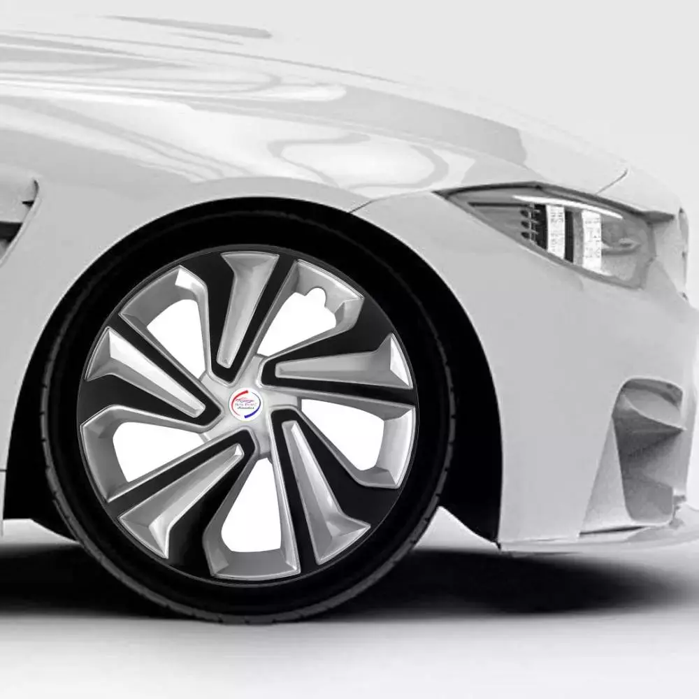 Auto Pearl TiSB50 R14 355.6 mm(14 Inch) PPress Type Wheel Hubcap with Retention Ring Glossy Silver Black Wheel Cover for Tata Tiago 1.2 Revotron XZ (Set of 4)