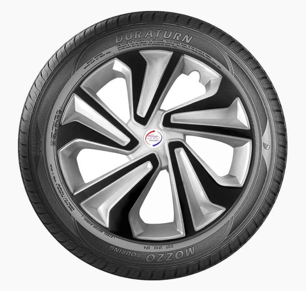 Auto Pearl TiSB50 R14 355.6 mm(14 Inch) PPress Type Wheel Hubcap with Retention Ring Glossy Silver Black Wheel Cover for Tata Tiago 1.2 Revotron XZ (Set of 4)