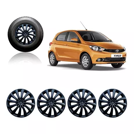 Auto Pearl Premium Quality Car Full Caps Black 35.56 cm (14 Inch) Press Type Fitting Wheel Cover For Tata NA (Pack of 4 Pcs)