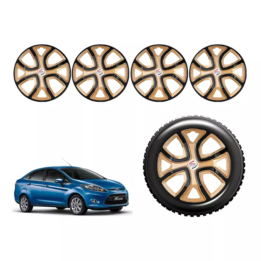 Auto Pearl altBG20_R Press Type Car Wheel Cover with Retention Ring 355.6 mm(14 Inch) Glossy Black, Gold for Ford Fiesta 1.6L (P) (Set of 4)