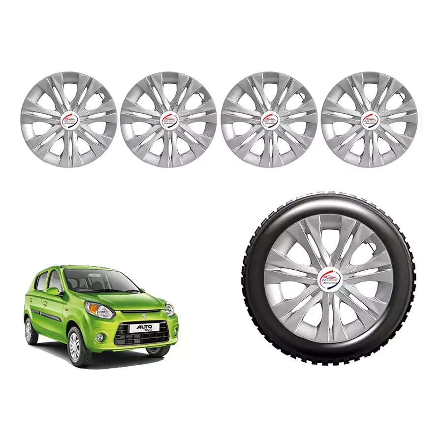 Auto Pearl SLV01_R Press Type Car Wheel Cover with Retention Ring 304.8 mm (12 Inch) Glossy Silver for Maruti Alto 800 VXI (Set of 4)