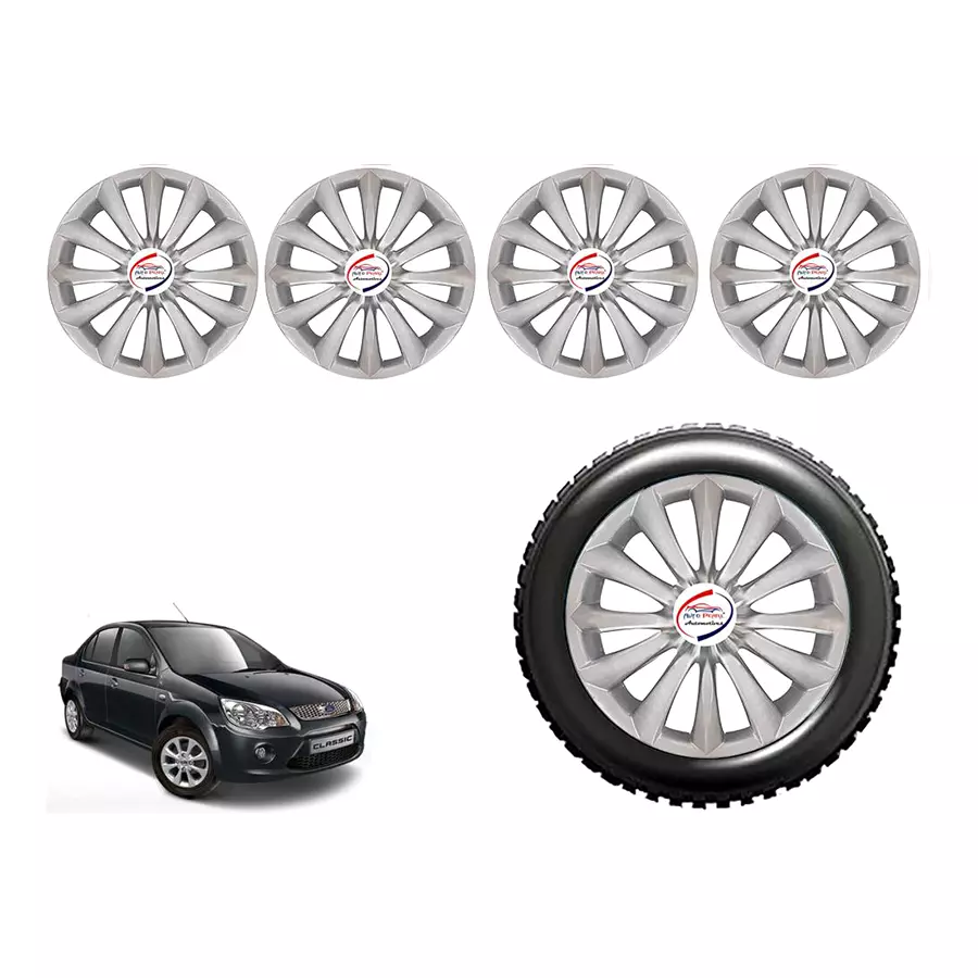 Auto Pearl T3Si21_R Press Type Car Wheel Cover with Retention Ring 35.56 cm (14 Inch) Glossy Silver for Ford Fiesta Classic (Set of 4)