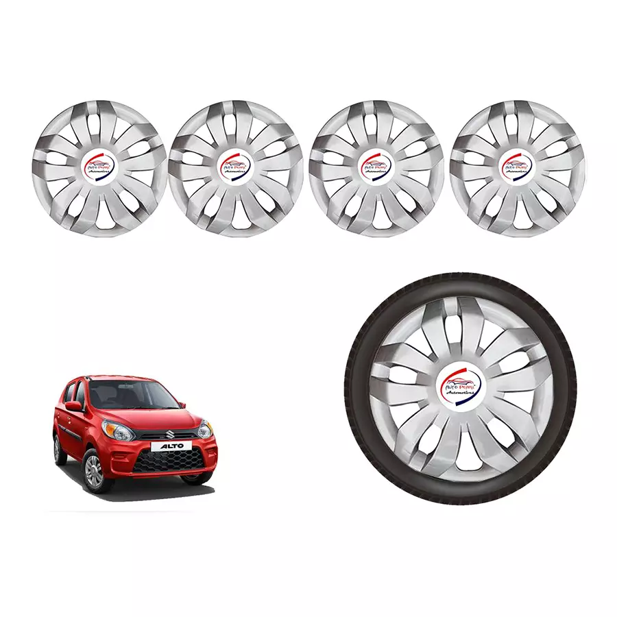 Auto Pearl SL05_R Press Type Car Wheel Cover with Retention Ring 304.8 mm (12 Inch) Glossy Silver for Maruti Alto 800 LXI (Set of 4)