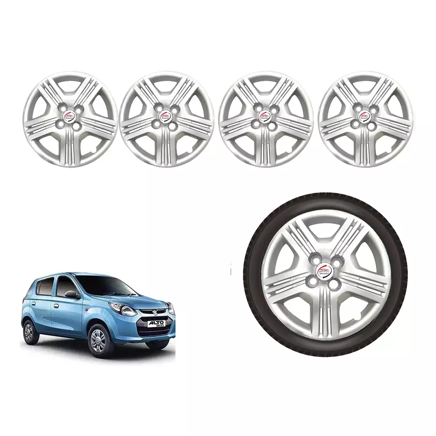 Auto Pearl slv03_R Press Type Car Wheel Cover with Retention Ring 304.8 mm (12 Inch) Glossy Silver for Maruti Alto 800 STD (Set of 4)