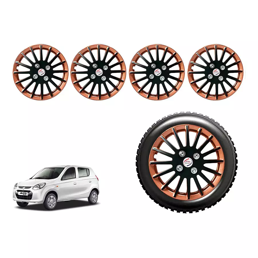 Auto Pearl CCR01_R Press Type Car Wheel Cover with Retention Ring 304.8 mm (12 Inch) Glossy Black, Brown for Maruti 800 (Set of 4)