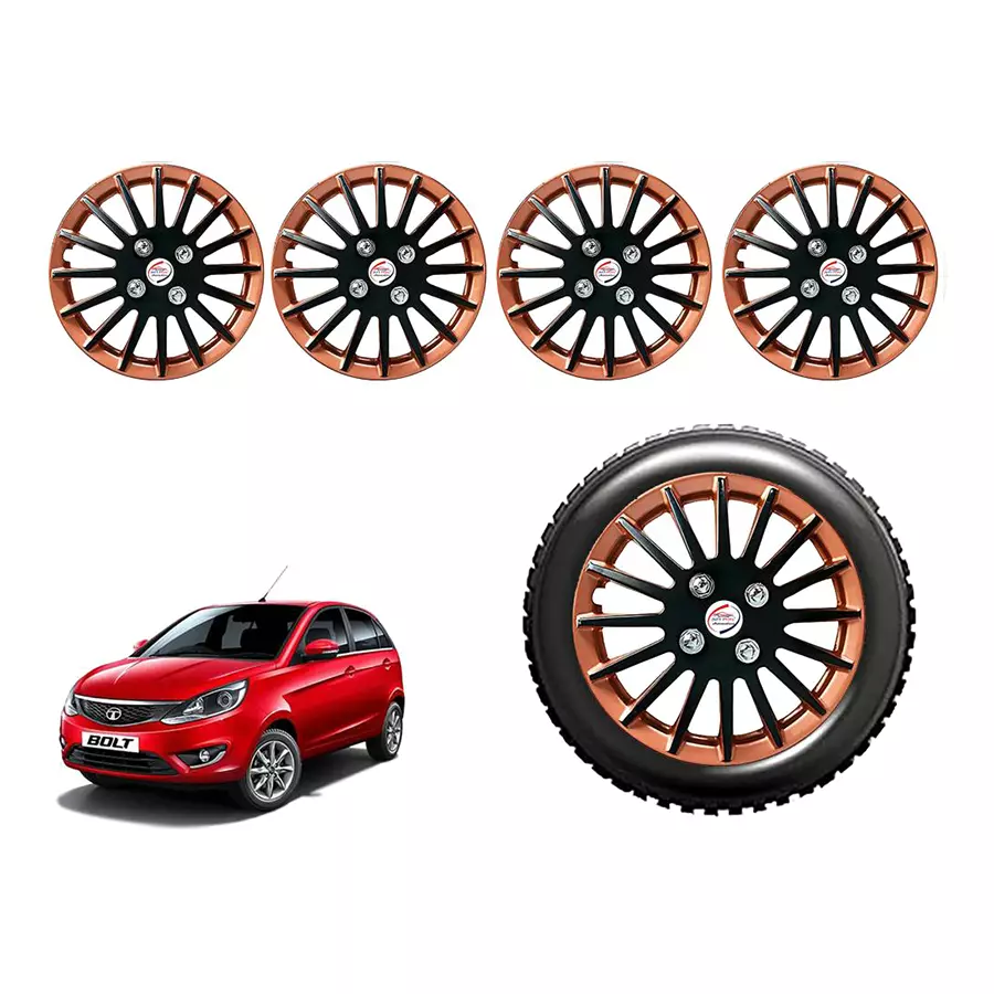 Auto Pearl CCR08_R Press Type Car Wheel Cover with Retention Ring 35.56 cm (14 Inch) Glossy Black, Brown for Tata Bolt Quadrajet XE (Set of 4)