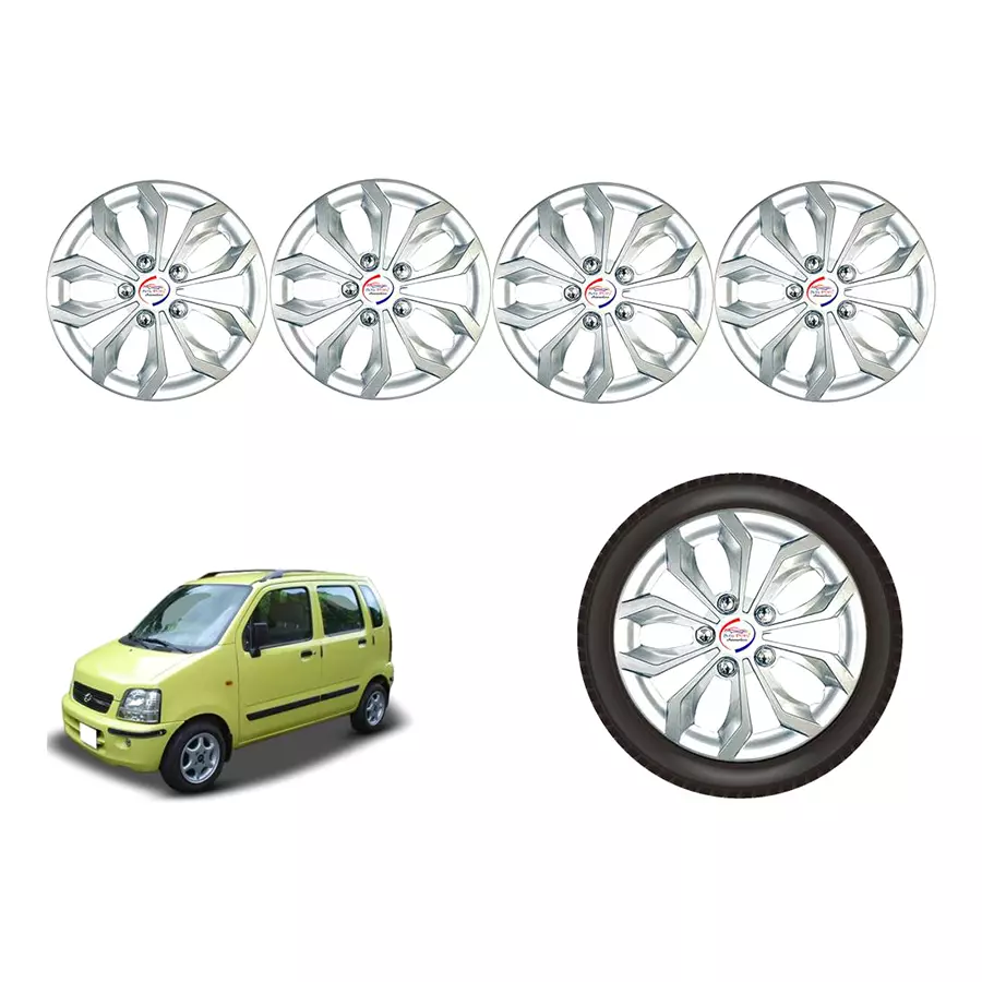 Auto Pearl Sil24_R Press Type Car Wheel Cover with Retention Ring 33.02 cm (13 Inch) Glossy Silver for Maruti Wagon R AMT VXI (Set of 4)