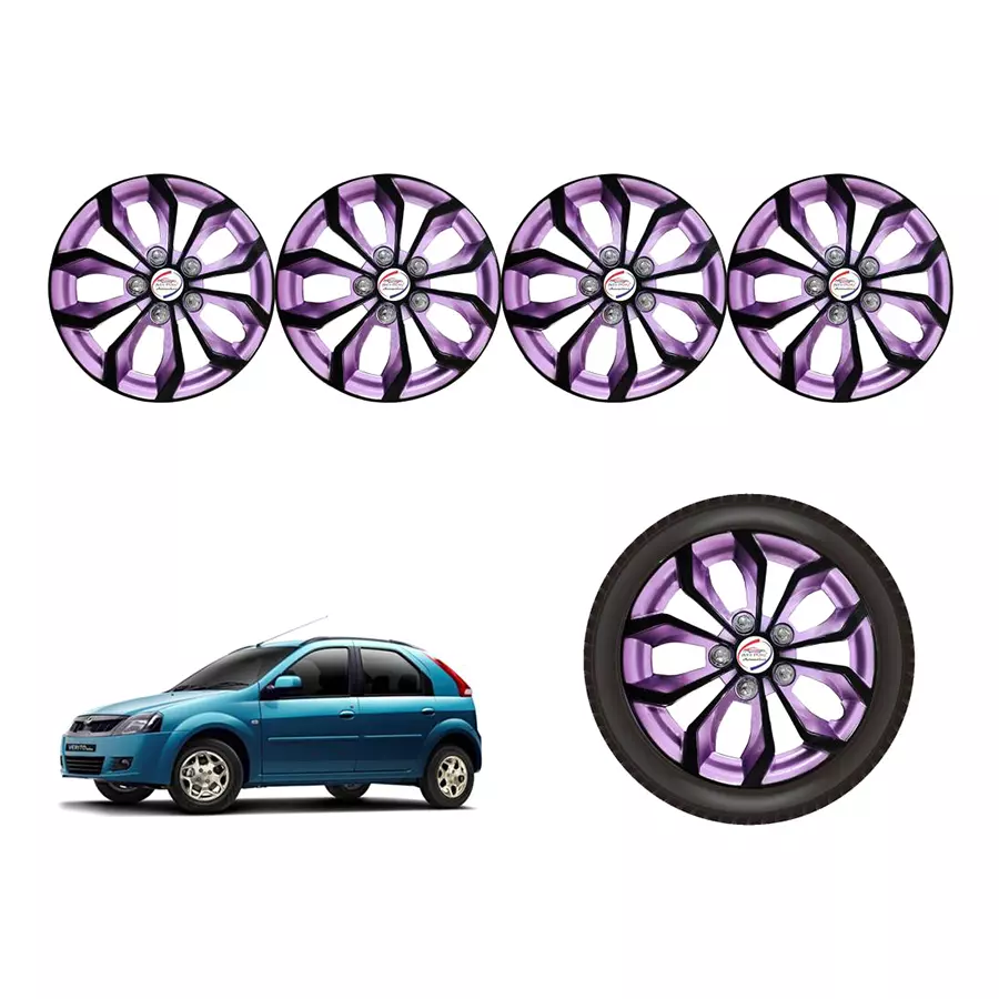 Auto Pearl VioRev53_R Press Type Car Wheel Cover with Retention Ring 35.56 cm (14 Inch) Glossy Black, Purple for Mahindra Verito Vibe (Set of 4)