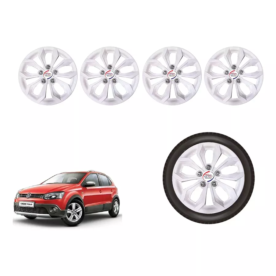 Auto Pearl White36_R Press Type Car Wheel Cover with Retention Ring 381 mm(15 Inch) Glossy White for Volkswagen Polo 1.0 MPI Comfortline Petrol (Set of 4)