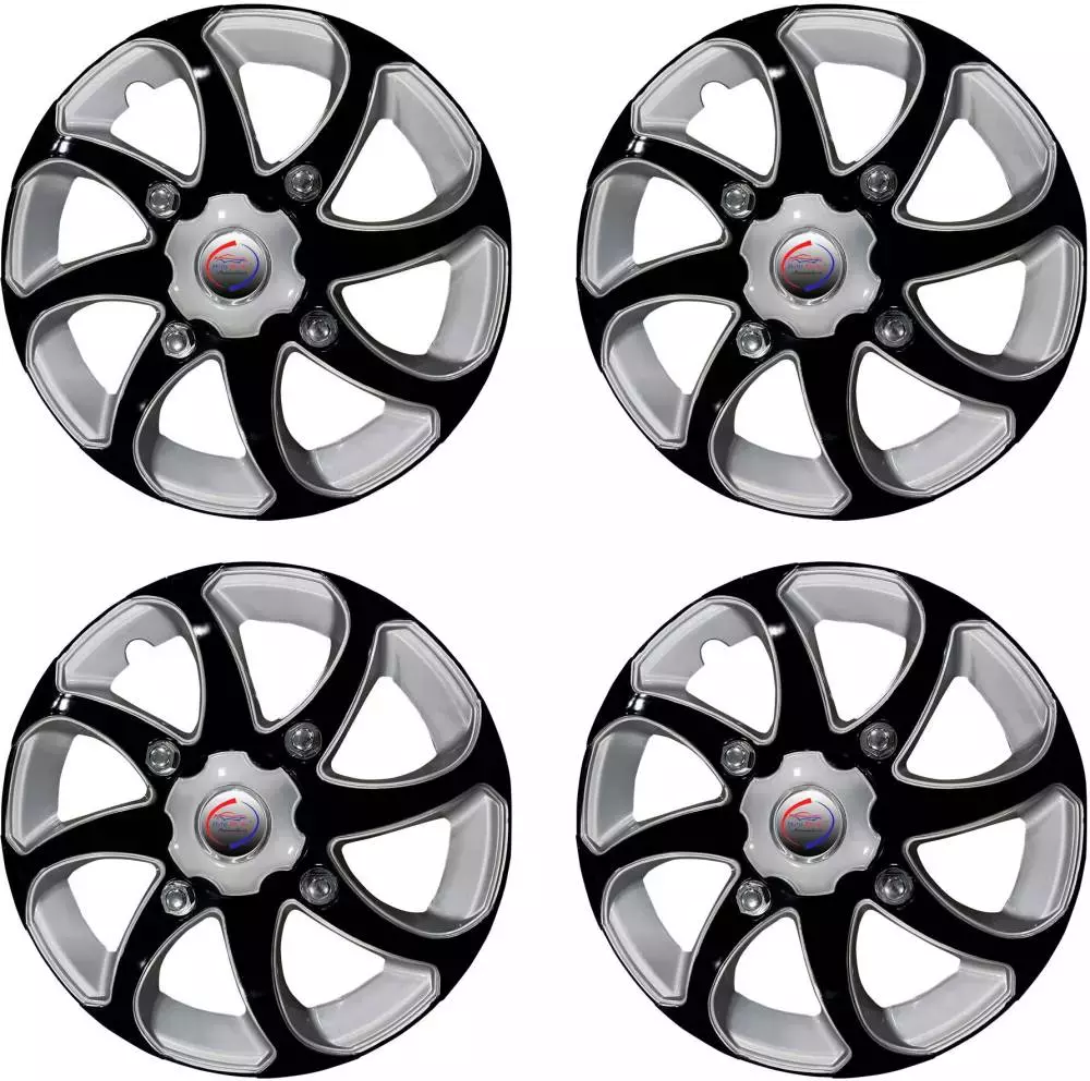 Auto Pearl BBSB19 R15 381 mm(15 Inch) PPress Type Wheel Hubcap with Retention Ring Glossy Silver Black Wheel Cover for Maruti Ertiga LXI Petrol (Set of 4)