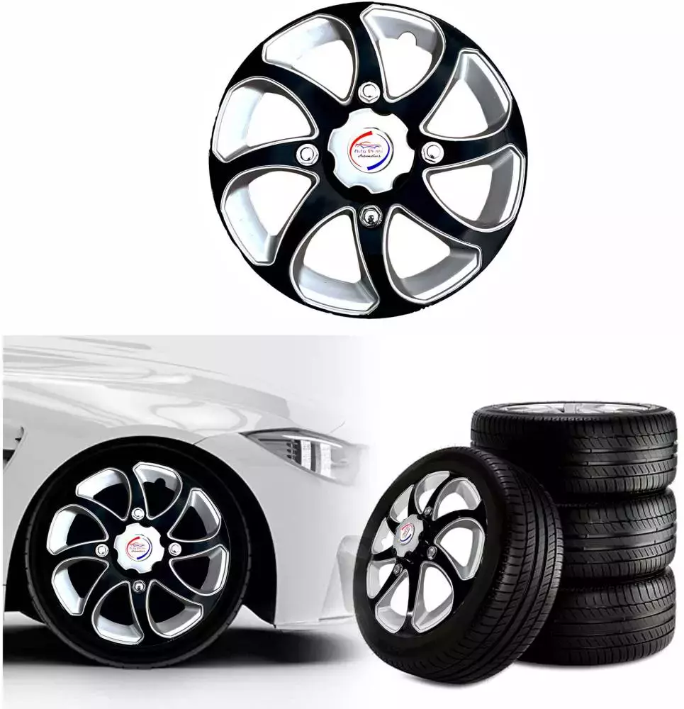 Auto Pearl BBSB19 R15 381 mm(15 Inch) PPress Type Wheel Hubcap with Retention Ring Glossy Silver Black Wheel Cover for Maruti Ertiga LXI Petrol (Set of 4)