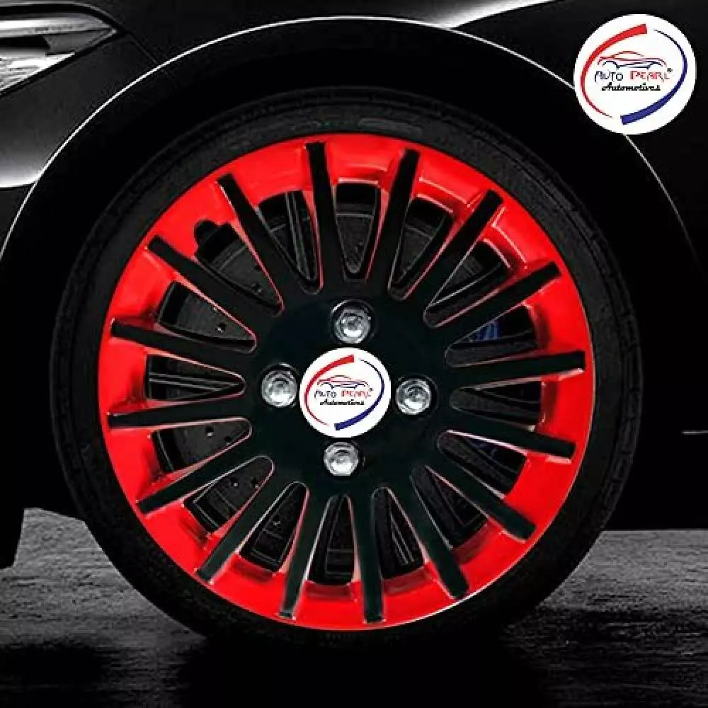 Auto Pearl CBR10 R12  304.8 mm (12 Inch) Press Type Wheel Hubcap with Retention Ring Glossy Black Red Wheel Cover for Universal for Car Universal for Car (Set of 4)