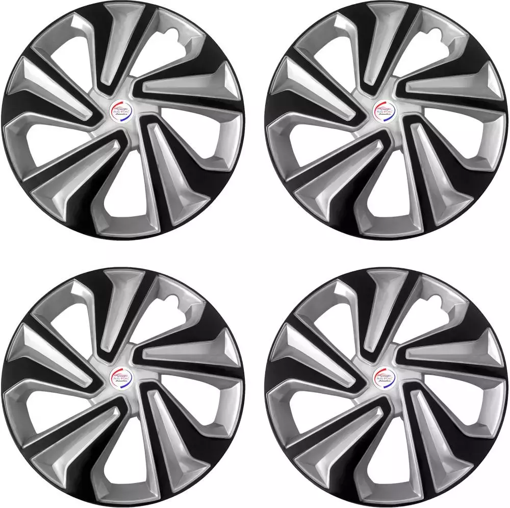 Auto Pearl TiSB52 R14 35.56 cm (14 Inch) PPress Type Wheel Hubcap with Retention Ring Glossy Silver Black Wheel Cover for MAHINDRA Verito (Set of 4)