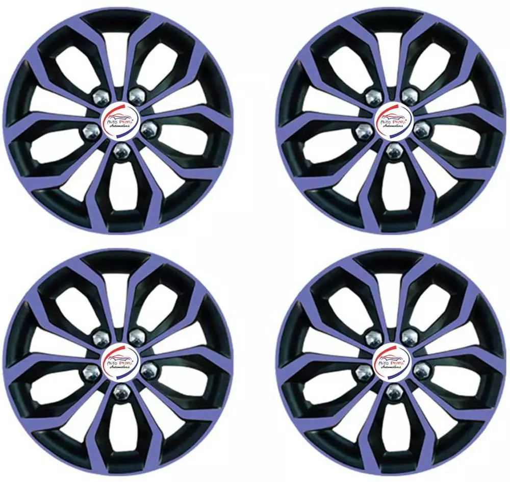 Auto Pearl Vio10 R12  304.8 mm (12 Inch) Press Type Wheel Hubcap with Retention Ring Glossy Black Green Wheel Cover for Universal for Car Universal for Car (Set of 4)