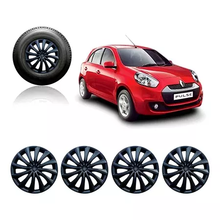 Auto Pearl Premium Quality Car Full Caps Black 35.56 cm (14 Inch) Press Type Fitting Wheel Cover For Renault Pulse (Pack of 4 Pcs)